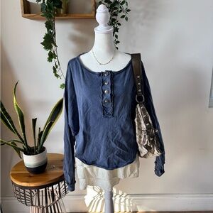 We The Free Navy Long Sleeve Top with Button Detail